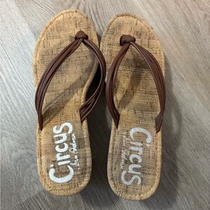 Circus by Sam Edelman Cork Platform Flip Flops Brown Sandals Size 9.5